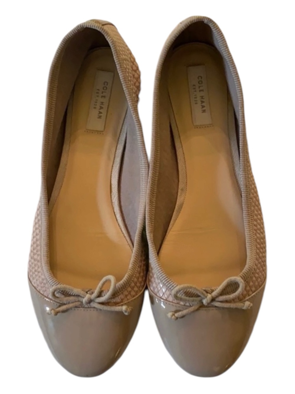Cole Haan Patent leather Crock embossed Tan Ballet slippers